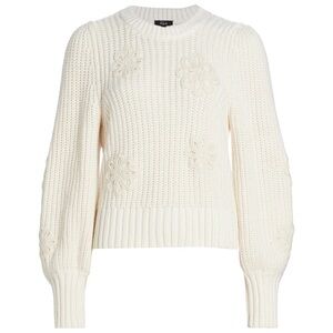 Rails Romy Knit Cotton-blend sweater. Ivory crochet daisies